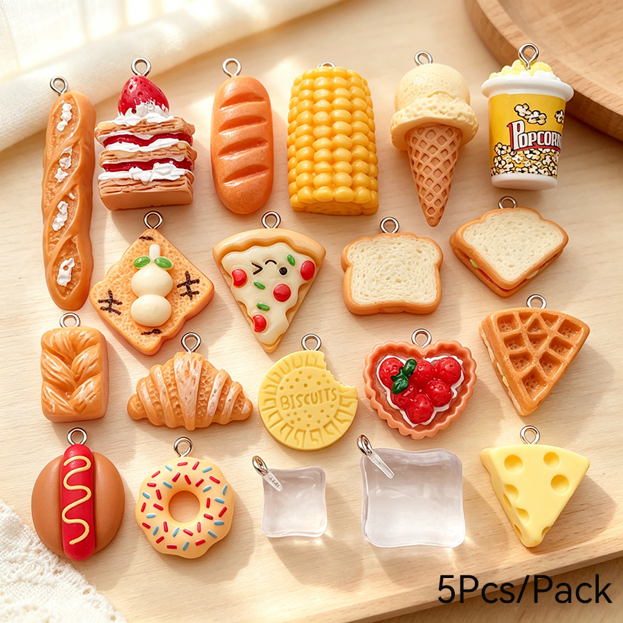 Resin Art Calligraphy - Simulated 5Pcs/Pack Resin Food Pendant Accessories