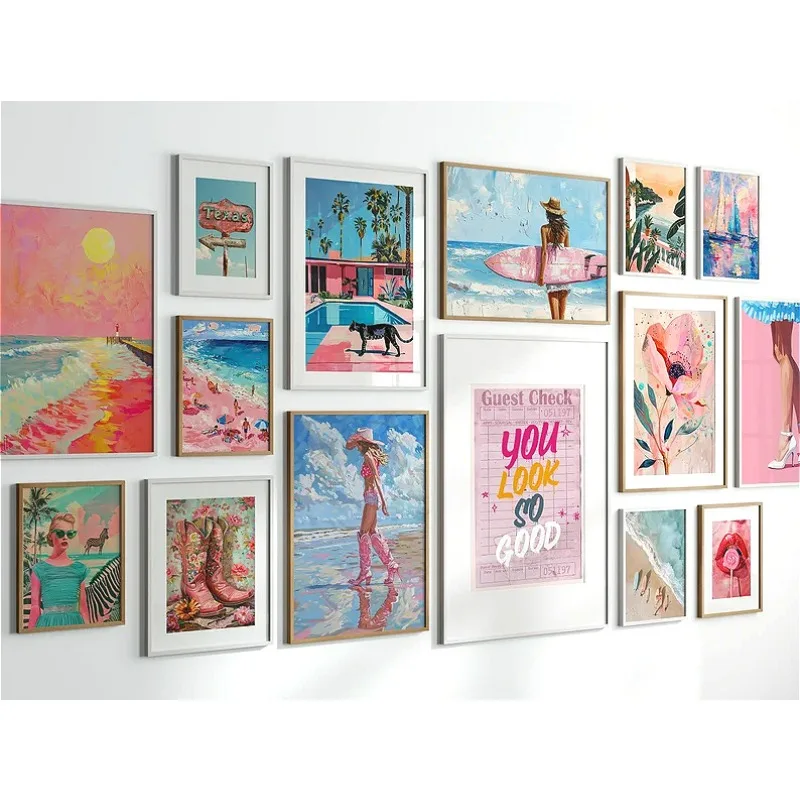 Resin Art Gallery - Trendy Avant-Garde Pink Summer Coastal Beach