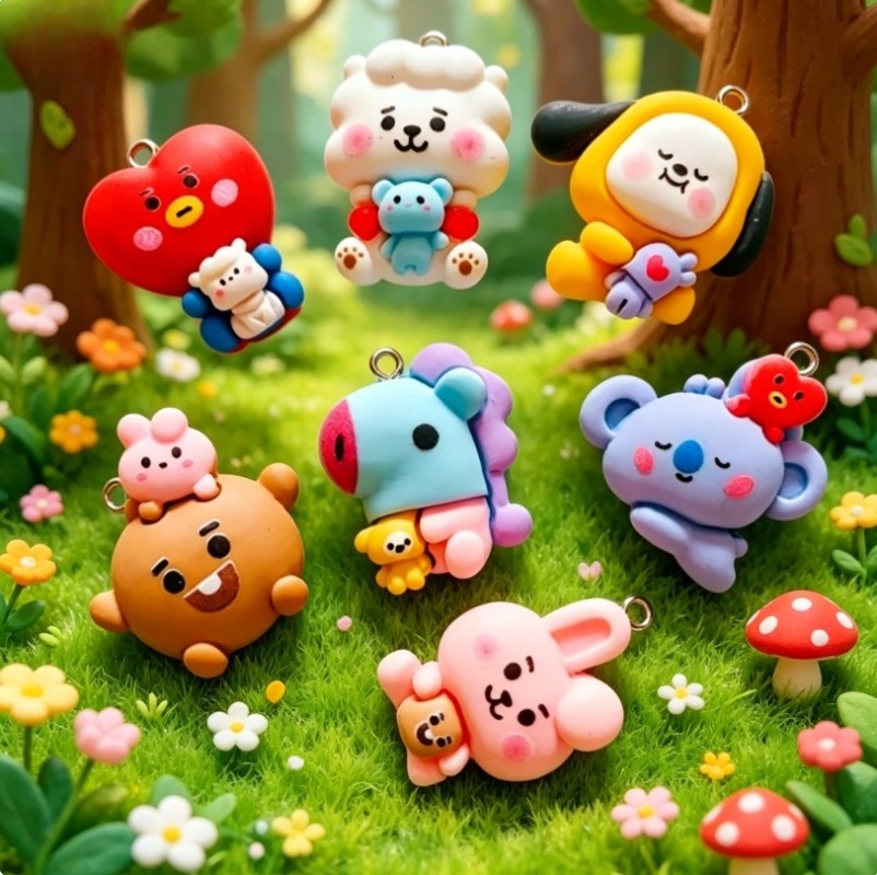 7pcs BT21 Resin Cartoon Charm  - Resin Art Calligraphy ulasan dan harga