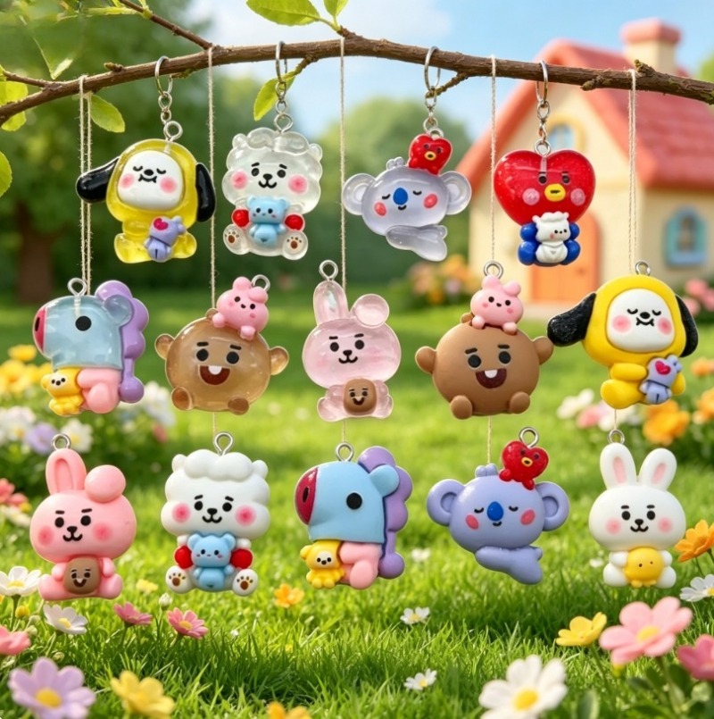 7pcs BT21 Resin Cartoon Charm  - Resin Art Calligraphy ulasan dan harga