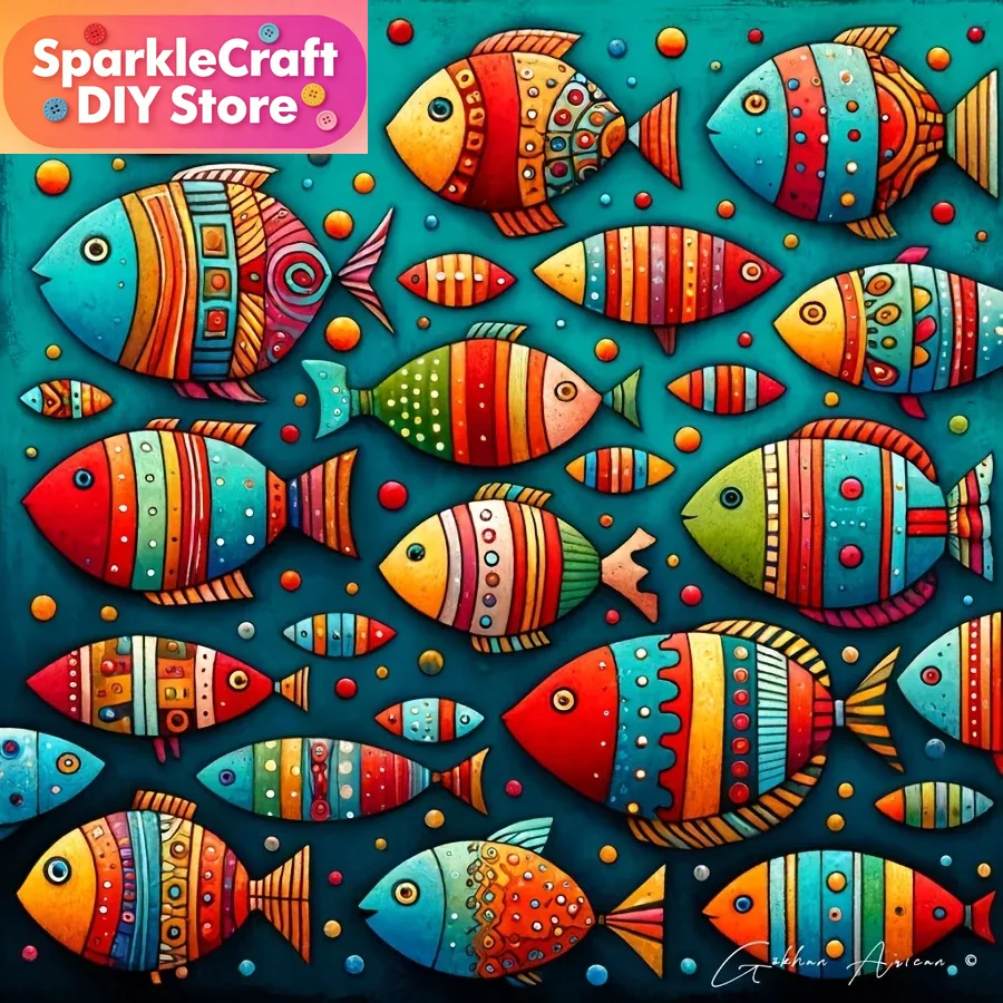 Colorful Whimsical Fish School - Resin Art Wall ulasan dan harga
